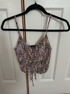Forever 21 Floral Smocked Crop Top Tie Front Cami Small